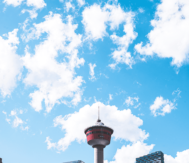 Calgary Skyline with blue sky and clouds